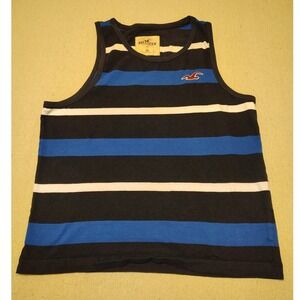 Hollister Mens Striped Tank Top XL Blue Royal White Seagull Logo Sleeveless R